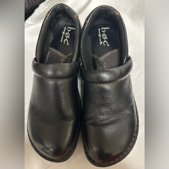 BOC Born Shoes Womens‎ 9M Clogs Slip On BC3632 Black Leather Comfort Wedge Heels - Picture 1 of 8